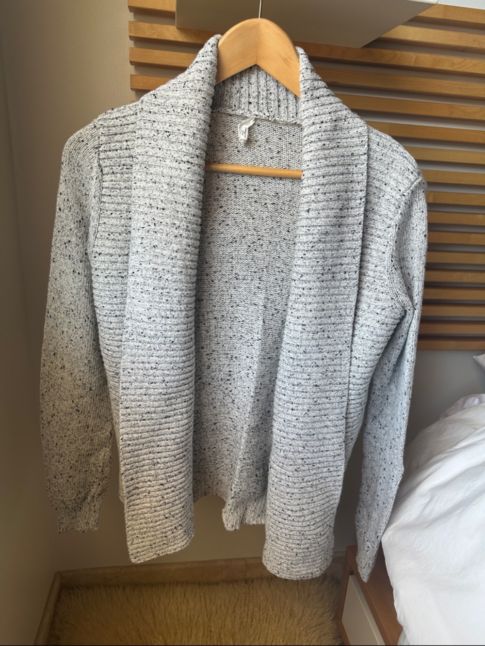 Soft Joie Gray Speckled Shawl-Collar Open Cardigan